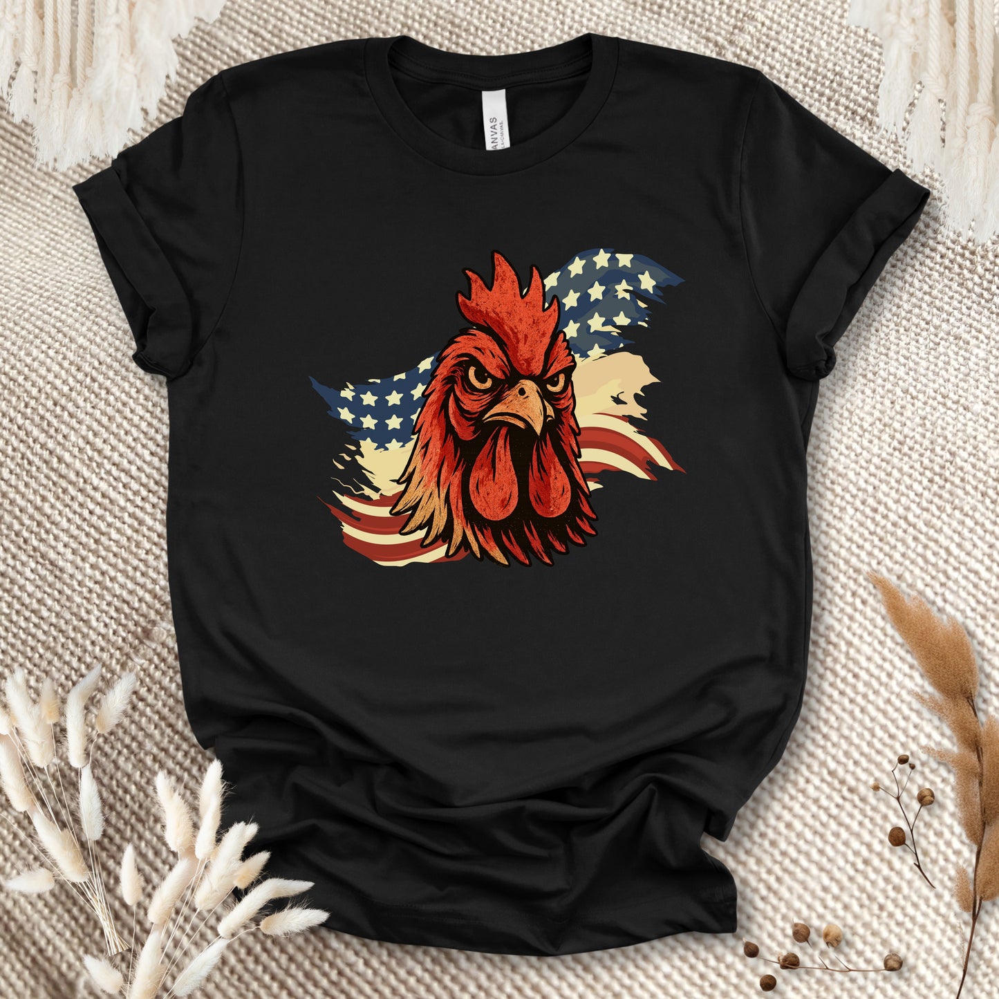 Patriotic Rooster T-Shirt – American Flag Chicken Tee for Farmers, Chicken Lovers & 4th of July