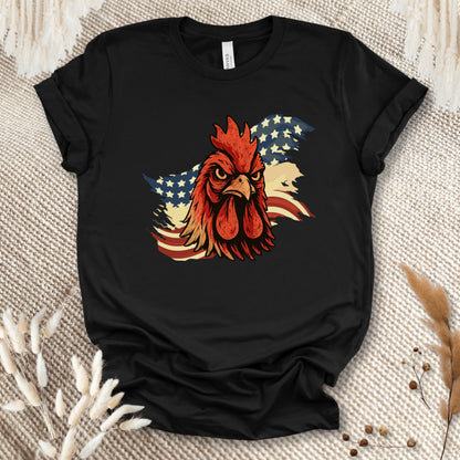 Patriotic Rooster T-Shirt – American Flag Chicken Tee for Farmers, Chicken Lovers & 4th of July
