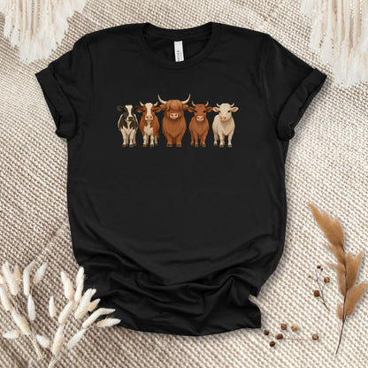 Cow Lover T-Shirt – Five Cow Breeds Lineup Tee for Farm Life & Ranch Style Fans
