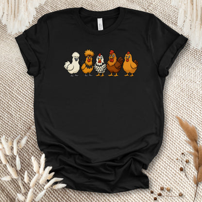 Chicken Breeds T-Shirt – Cartoon Silkie, Polish, Wyandotte, Brahma & Orpington Farm Animal Shirt for Chicken Lovers