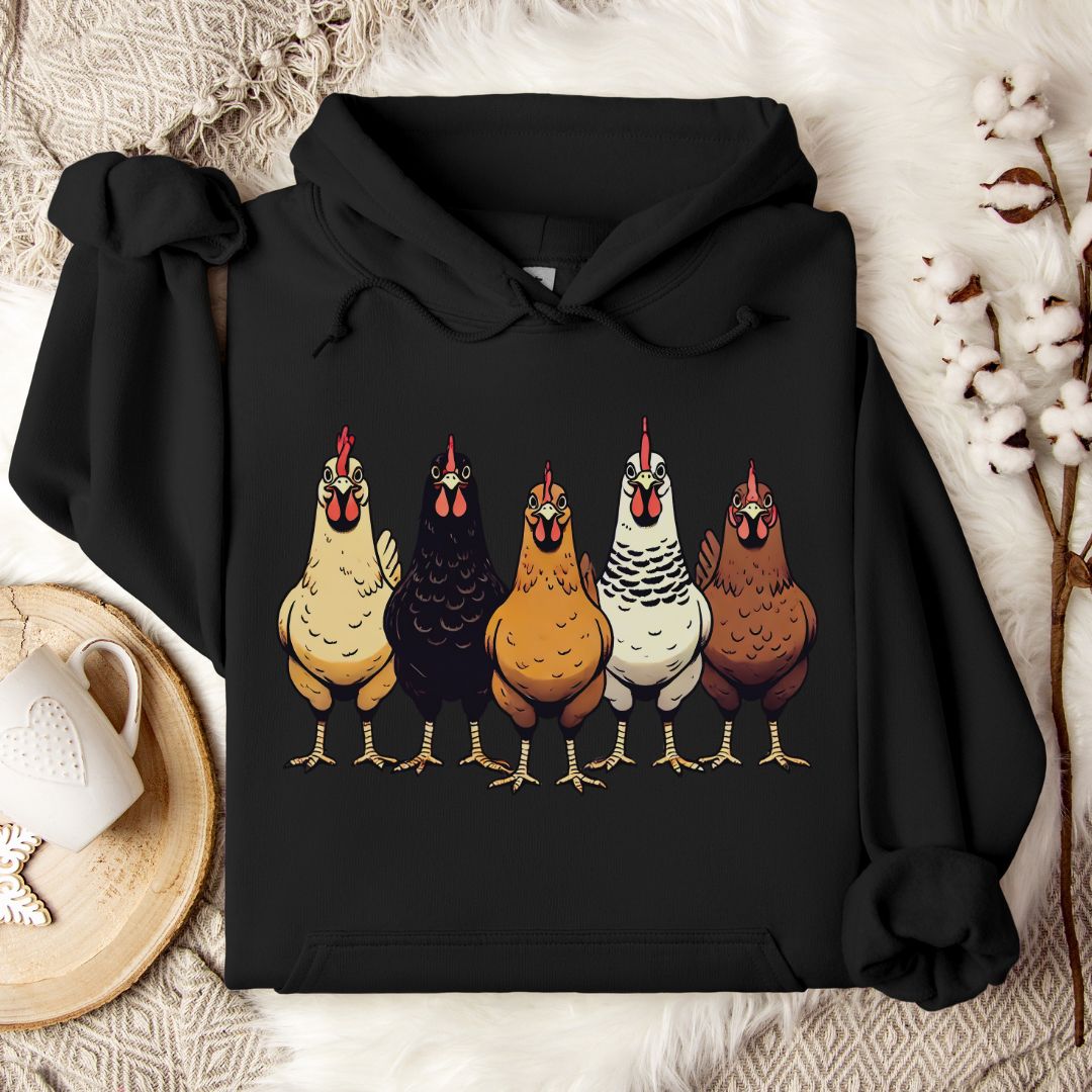 Chicken Lover Hoodie – Cute Farm Chickens Lineup Unisex Cozy Hoodie for Country Life Fans & Backyard Chicken Keepers