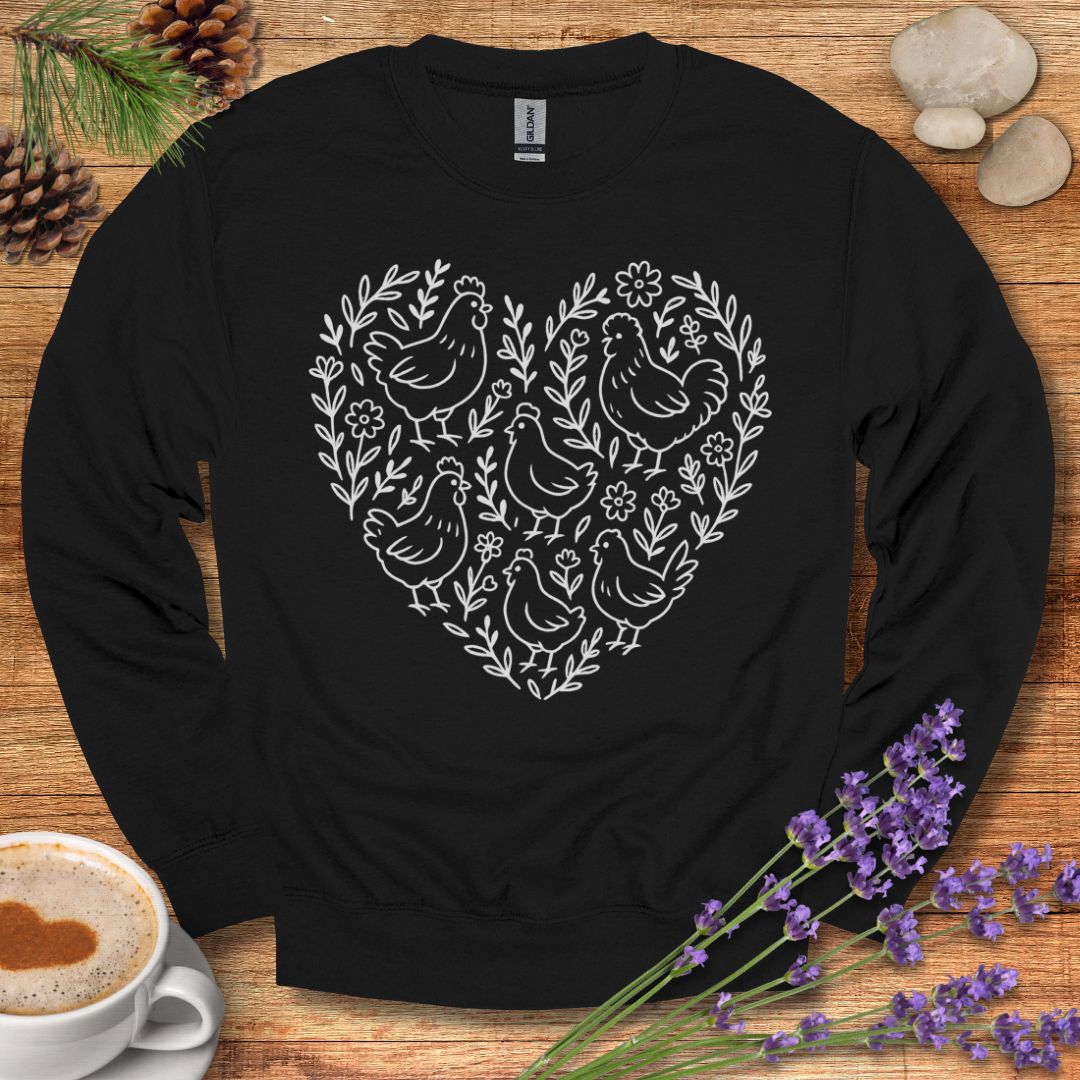 Farmhouse Chicken Sweatshirt – Floral Heart Pullover for Chicken Moms & Country Living Lovers