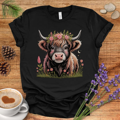 Floral Highland Cow T-Shirt – Boho Farmhouse Graphic Tee for Rustic Country Living & Cow Lovers