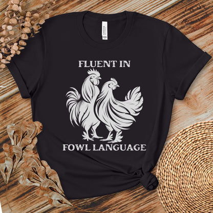 Fluent in Fowl Language Tee, Double Rooster Silhouette