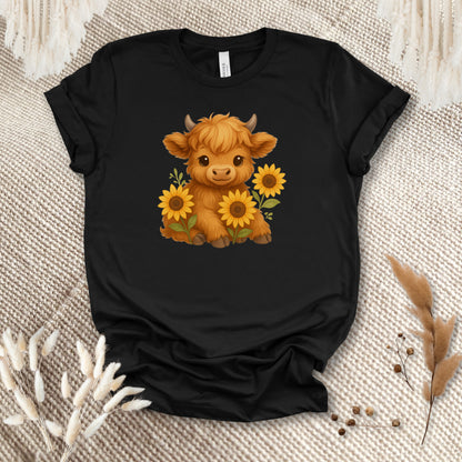 Cute Highland Cow T-Shirt – Sunflower Cow Lover Tee for Farm Girls, Cow Moms & Country Fans