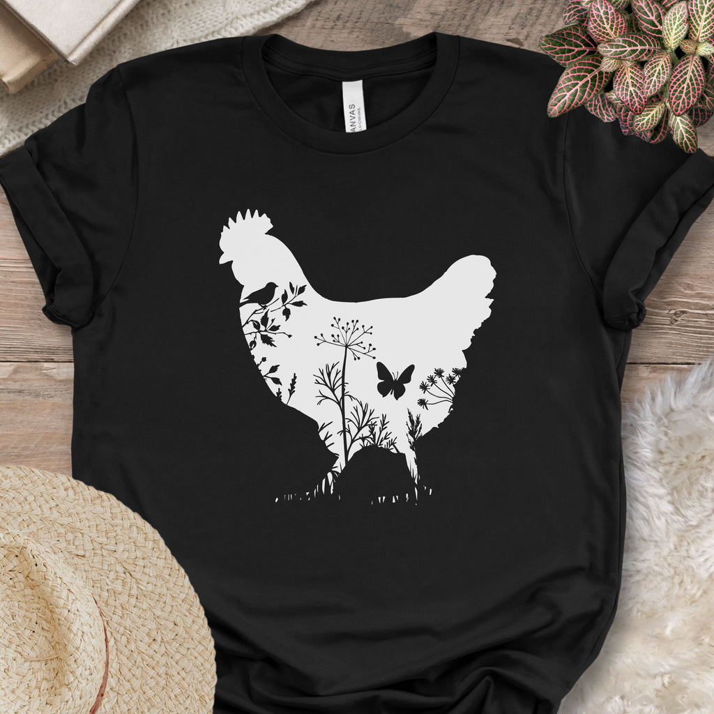 Floral Chicken Silhouette Nature Lover T-Shirt