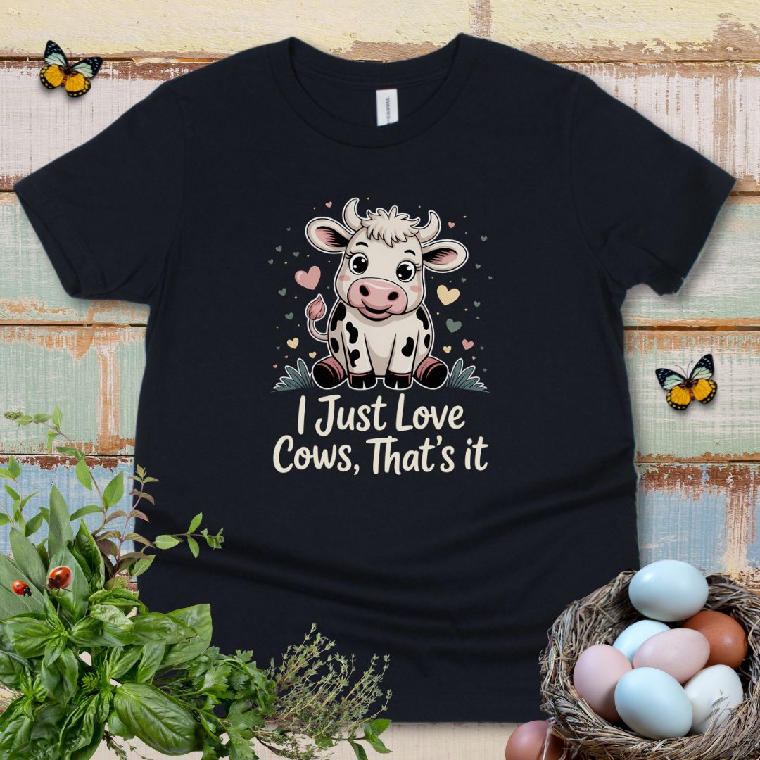Cute Cow Kids T-Shirt – “I Just Love Cows” Tee for Little Cow Lovers & Farm Animal Fans