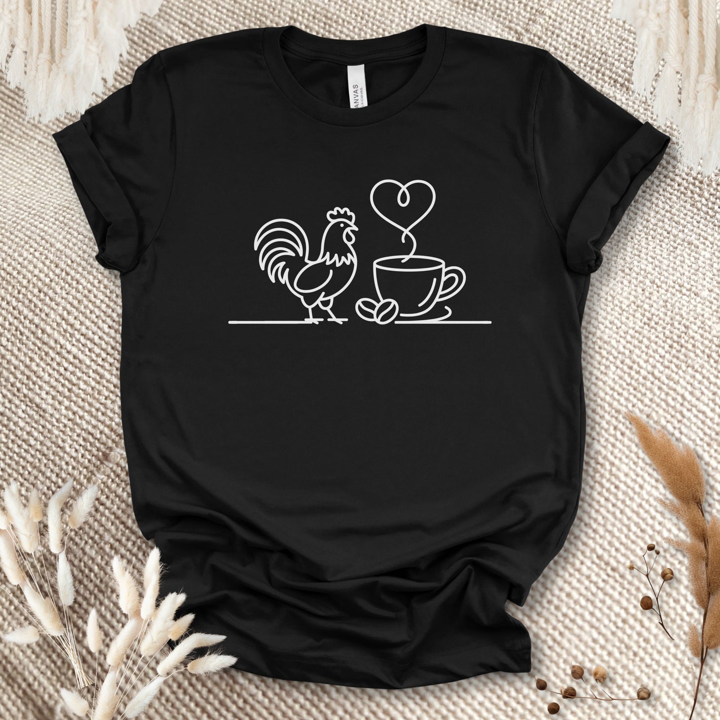 Minimalist Chicken & Coffee Line Art T-Shirt – Chicken Lover Coffee Tee for Farmers & Morning Brew Fans