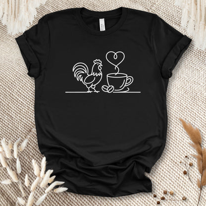 Minimalist Chicken & Coffee Line Art T-Shirt – Chicken Lover Coffee Tee for Farmers & Morning Brew Fans