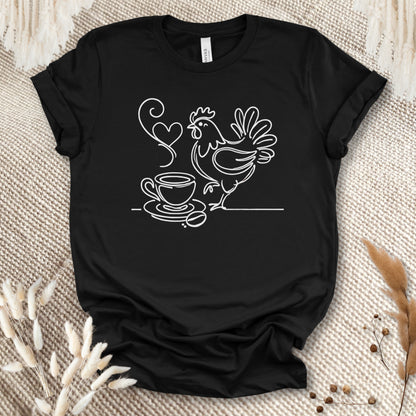 Minimalist Coffee & Chicken Line Art T-Shirt