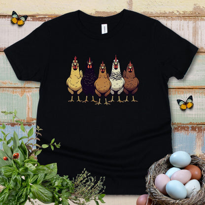 Cute Chicken Lover Kids T-Shirt – Farm Chickens Lineup Youth Tee for Boys & Girls
