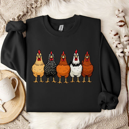 Hen Lineup Chicken Sweatshirt – Colorful Barnyard Pullover for Poultry Lovers & Farmhouse Living