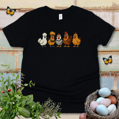 Cute Cartoon Chickens Kids T-Shirt – Farm Chicken Lineup Youth Tee for Animal-Loving Boys & Girls