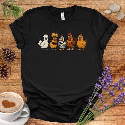 Chicken Breeds T-Shirt – Cartoon Silkie, Polish, Wyandotte, Brahma & Orpington Farm Animal Shirt for Chicken Lovers
