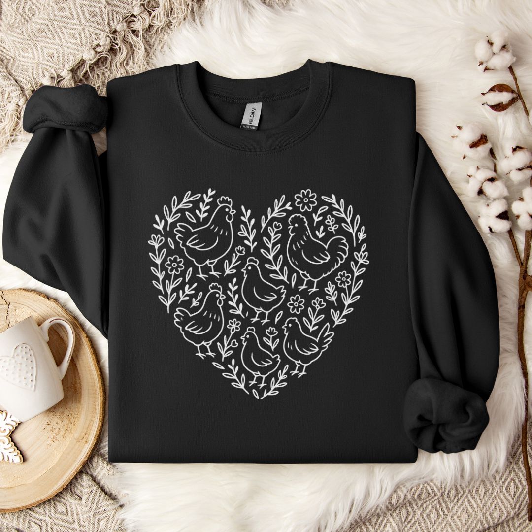 Farmhouse Chicken Sweatshirt – Floral Heart Pullover for Chicken Moms & Country Living Lovers