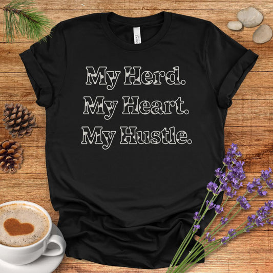 Farm Life T-Shirt – My Herd. My Heart. My Hustle. Tee for Cow Moms, Farmers & Country Life Lovers