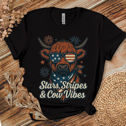 Stars Stripes Cow Vibes Shirt (Highland)