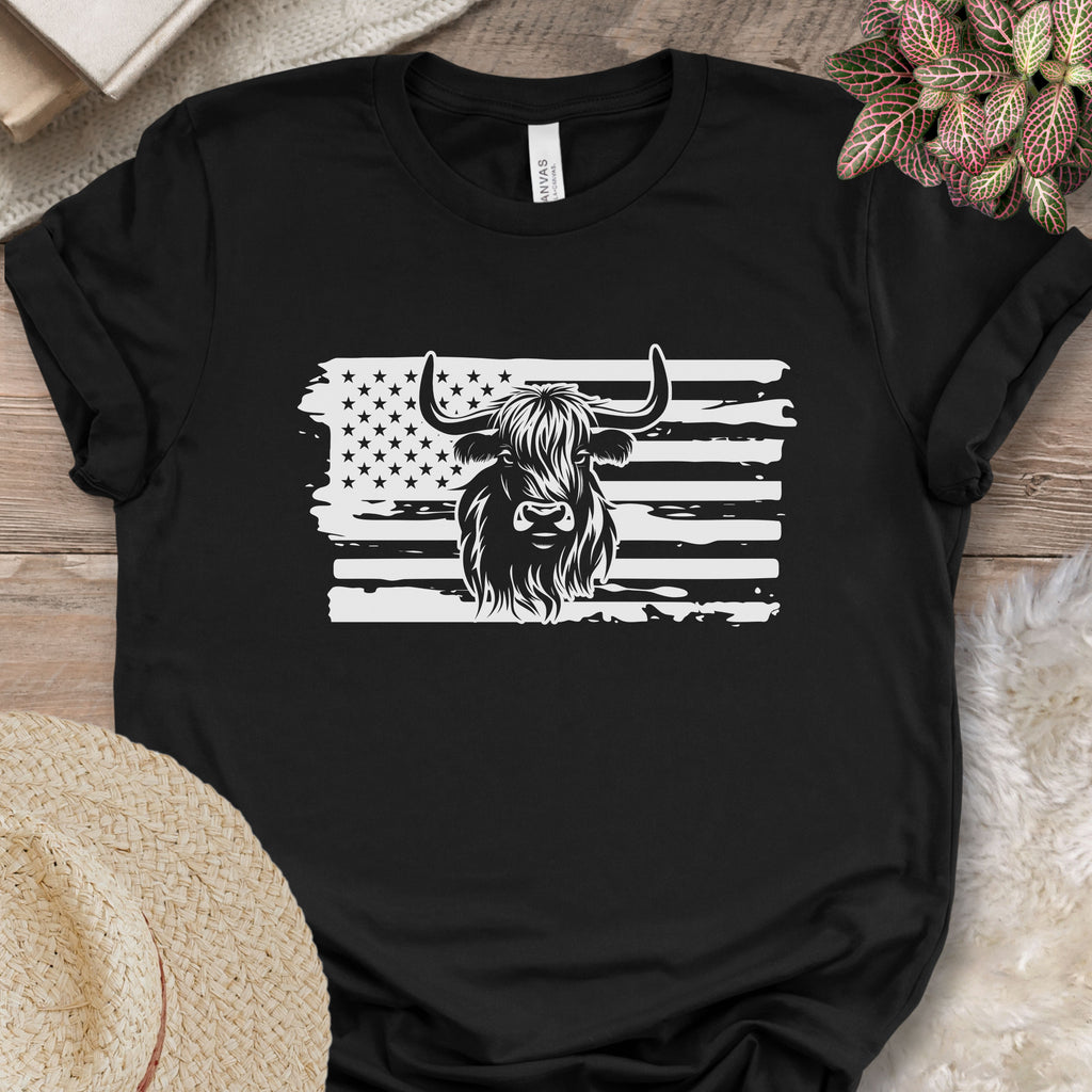 Patriotic Highland Cow Flag Shirt