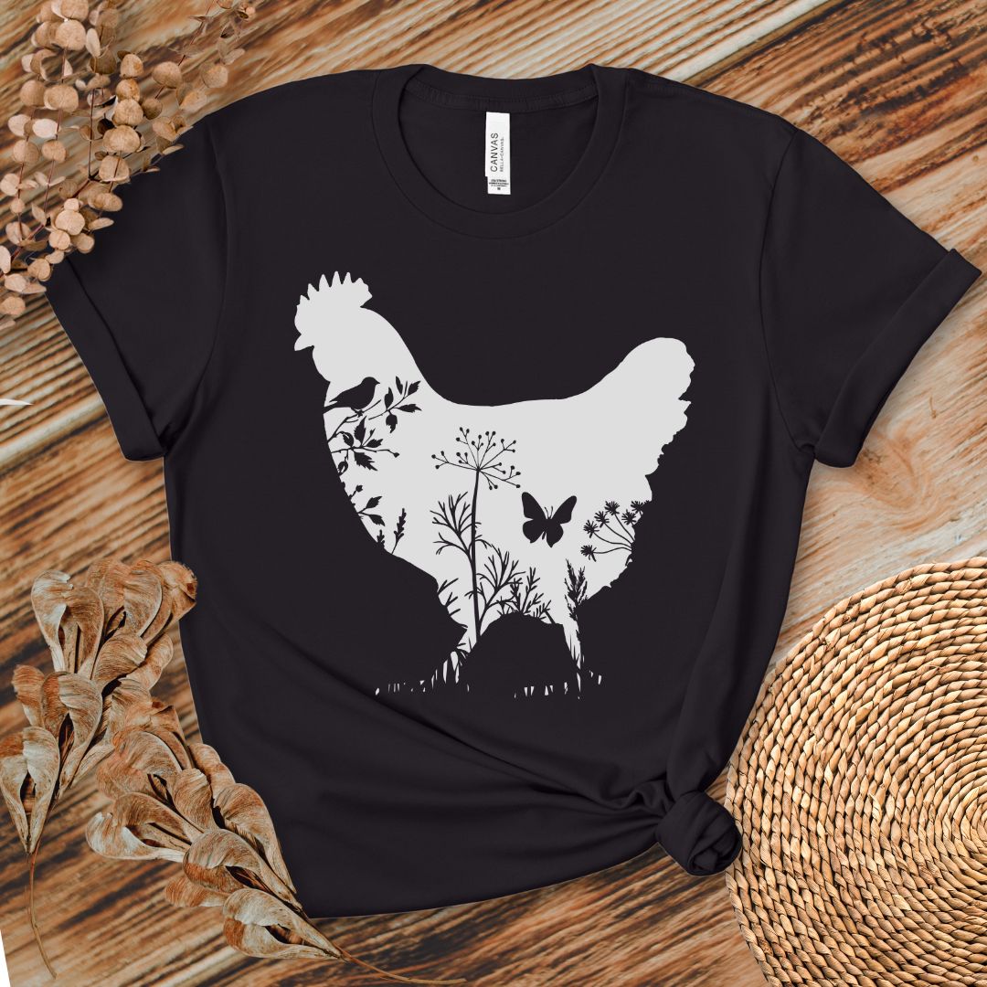Floral Chicken Silhouette Nature Lover T-Shirt