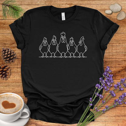 Minimalist Chicken T-Shirt – One Line Art Hen Lineup Farm Animal Shirt for Poultry Lovers & Farmhouse Style