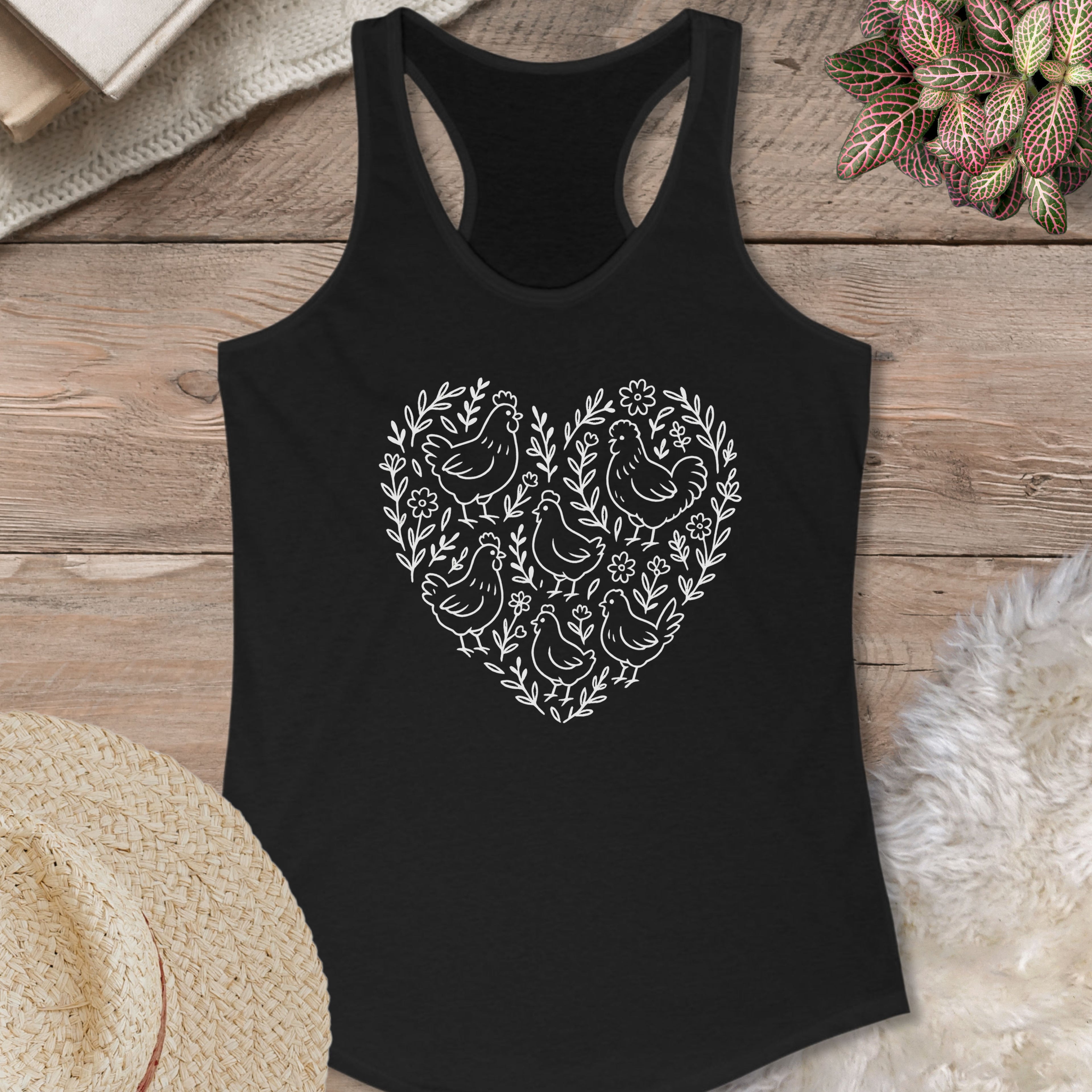Floral Chicken Heart Tank Top