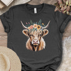 Simple Floral Highland Cow Tee