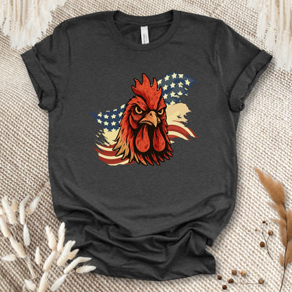Patriotic Rooster T-Shirt – American Flag Chicken Tee for Farmers, Chicken Lovers & 4th of July