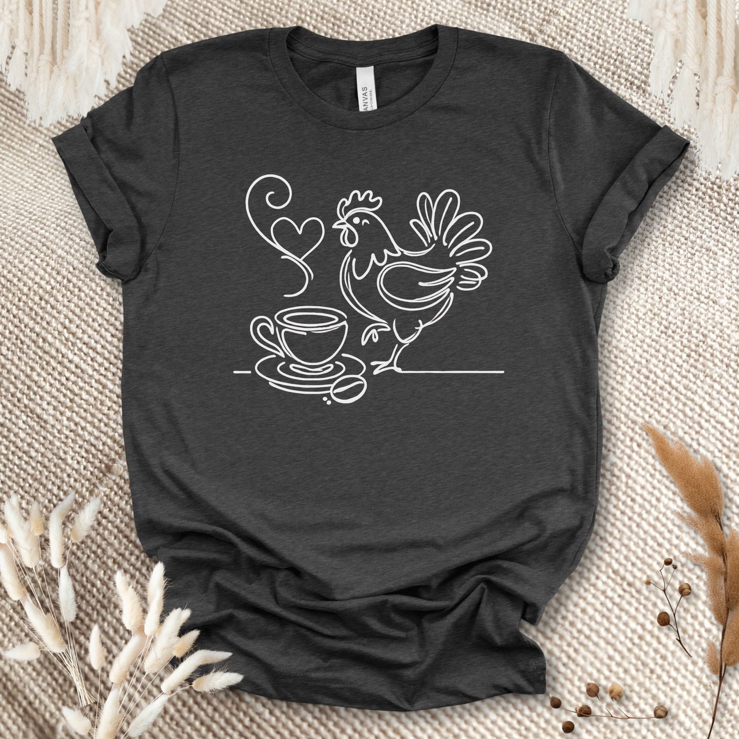 Minimalist Coffee & Chicken Line Art T-Shirt
