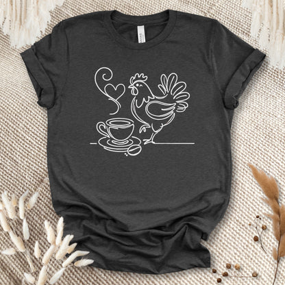 Minimalist Coffee & Chicken Line Art T-Shirt