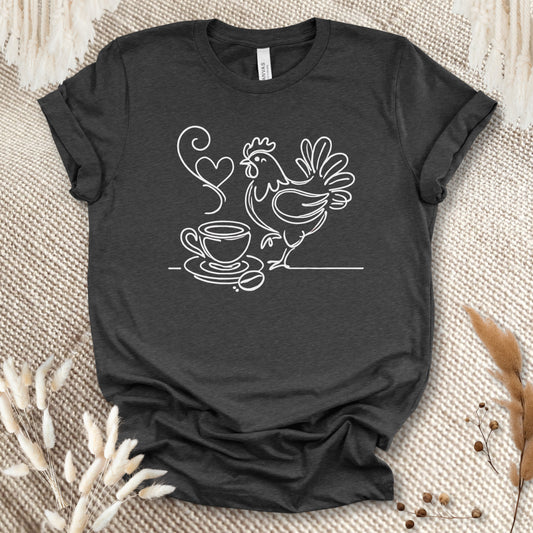 Minimalist Coffee & Chicken Line Art T-Shirt