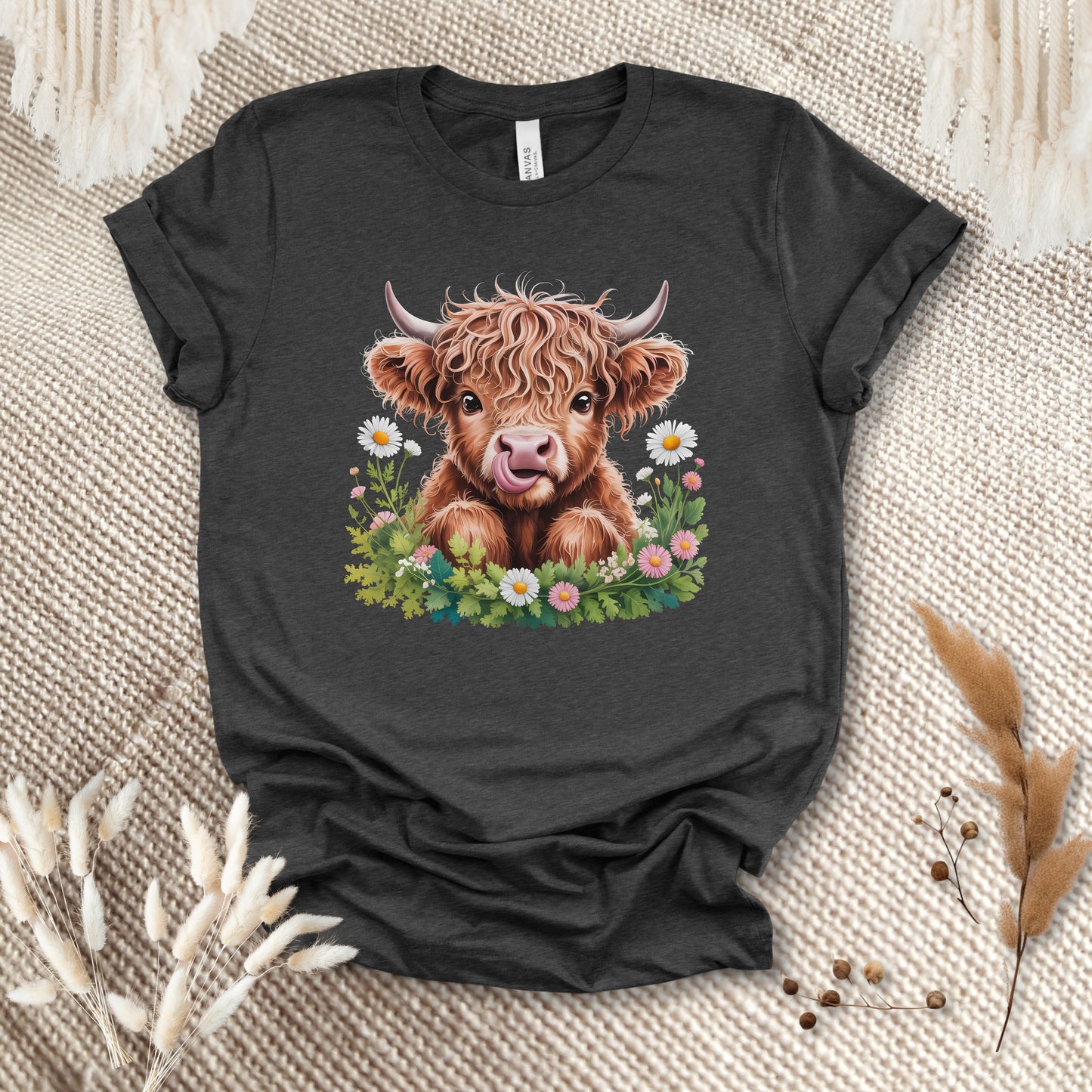 Cute Highland Cow T-Shirt – Floral Baby Cow Tee for Cow Lovers & Country Girls