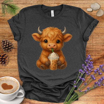 Cute Highland Cow T-Shirt – Coffee Lover Cow Tee for Farm, Country & Kawaii Style Fans