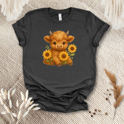 Cute Highland Cow T-Shirt – Sunflower Cow Lover Tee for Farm Girls, Cow Moms & Country Fans