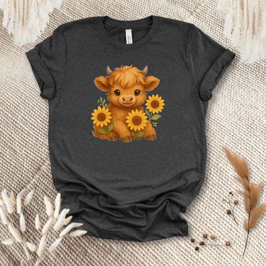 Cute Highland Cow T-Shirt – Sunflower Cow Lover Tee for Farm Girls, Cow Moms & Country Fans