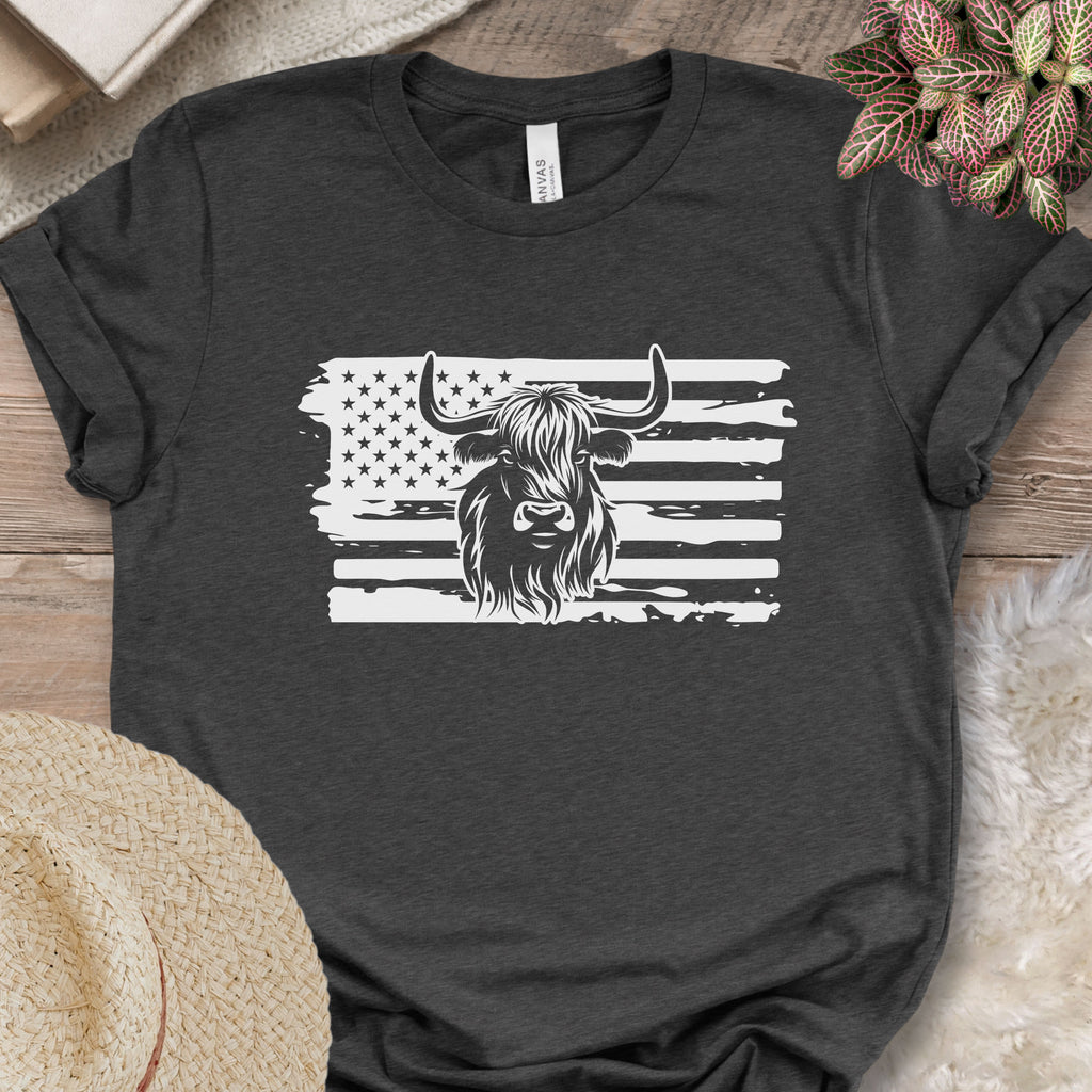 Patriotic Highland Cow Flag Shirt