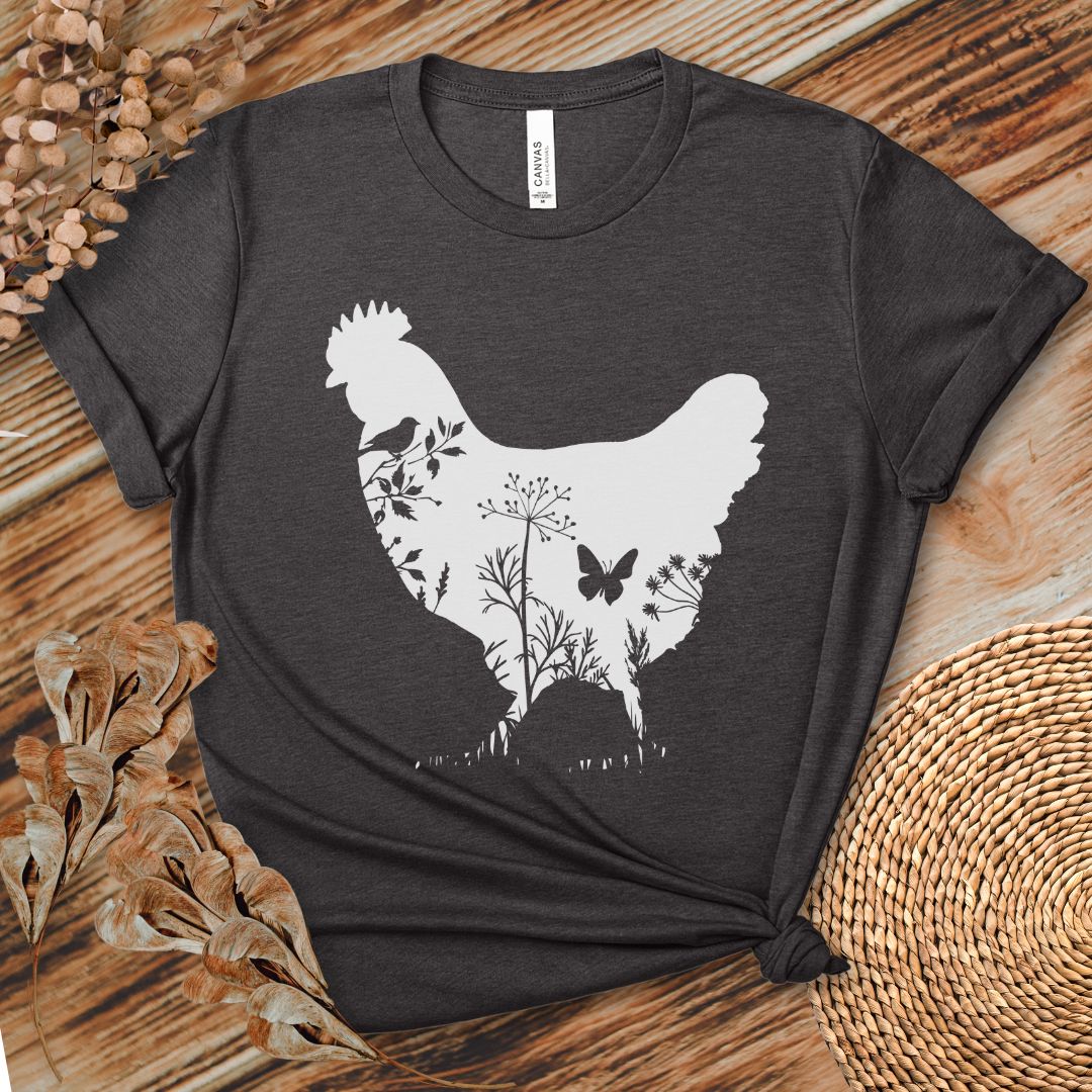 Floral Chicken Silhouette Nature Lover T-Shirt