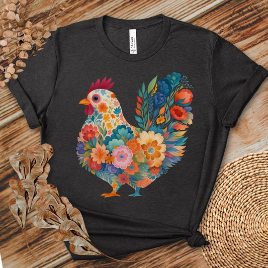 Blooming Rooster Flower Art Tee
