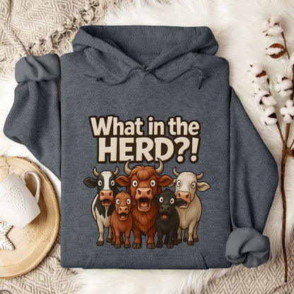 Funny Cow Hoodie – What in the Herd?! Farm Humor Pullover for Cow Lovers & Country Life Fans