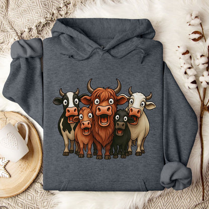 Funny Cow Lover Hoodie – Cute Cow Lineup Pullover for Farmers, Ranchers & Animal Lovers