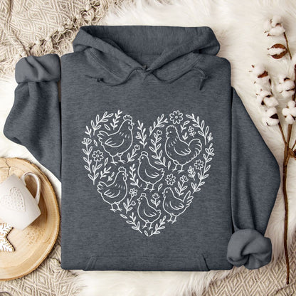Chicken Lover Hoodie – Cute Heart Floral Chicken Flock Design for Chicken Moms & Backyard Poultry Fans