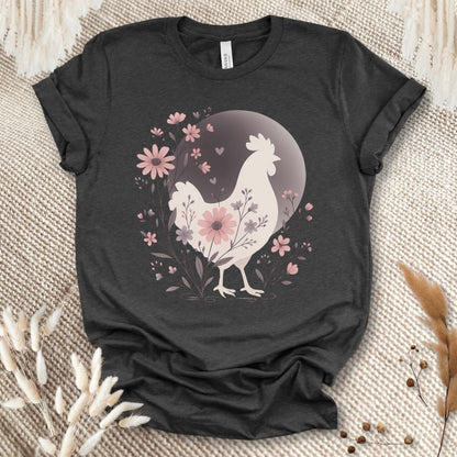 Floral Chicken Silhouette T-Shirt – Aesthetic Farm Animal Tee for Chicken Lovers & Country Girls