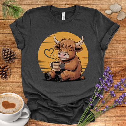 Highland Cow Coffee T-Shirt – Cozy Farmhouse Graphic Tee for Cow Lovers & Rustic Country Life