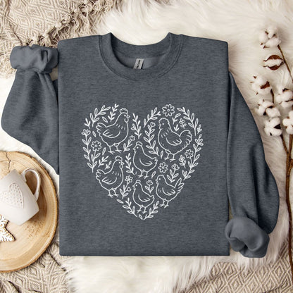 Farmhouse Chicken Sweatshirt – Floral Heart Pullover for Chicken Moms & Country Living Lovers
