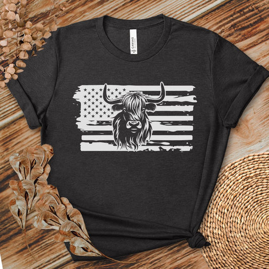 Patriotic Highland Cow Flag Shirt