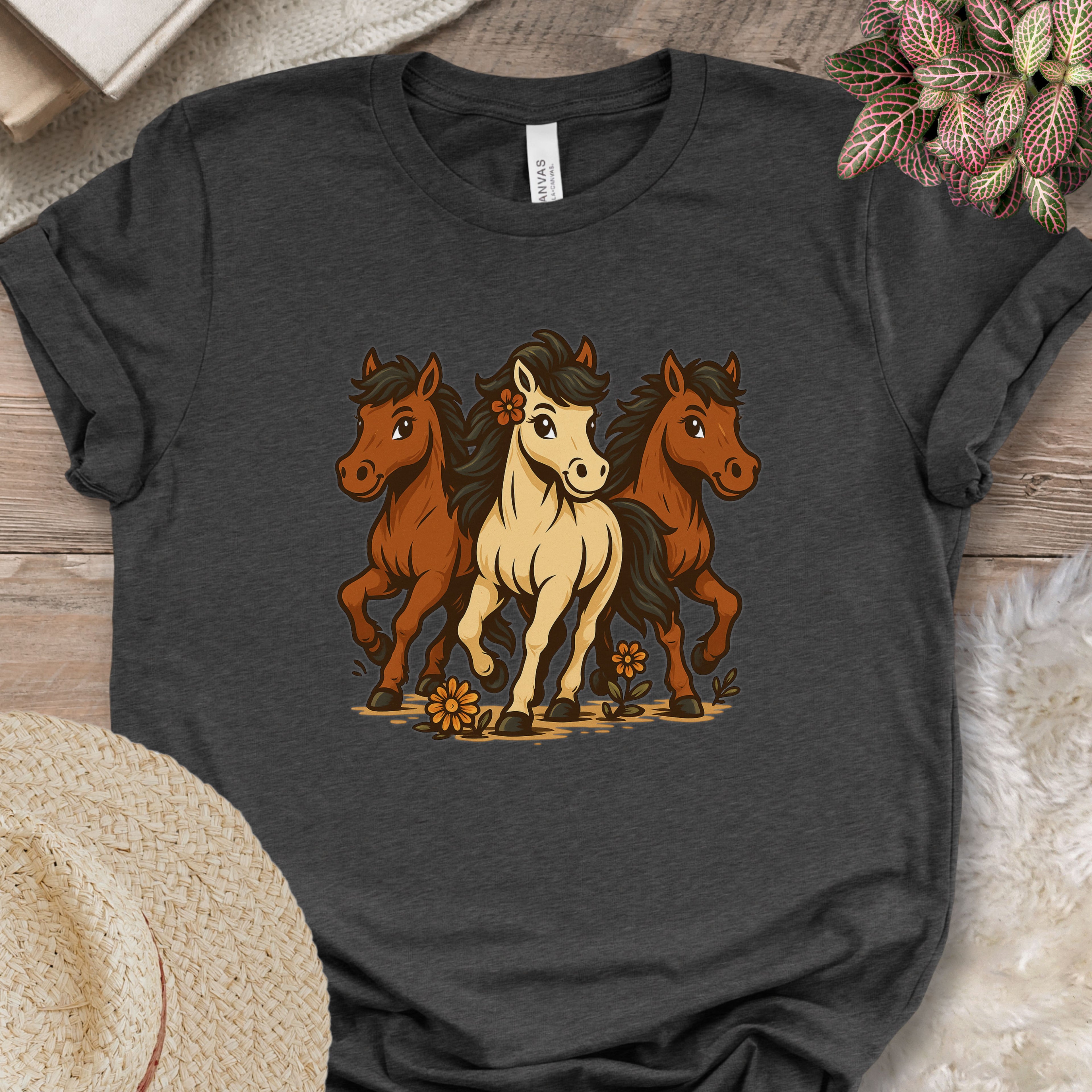 Flower Power Horses Cartoon T-Shirt