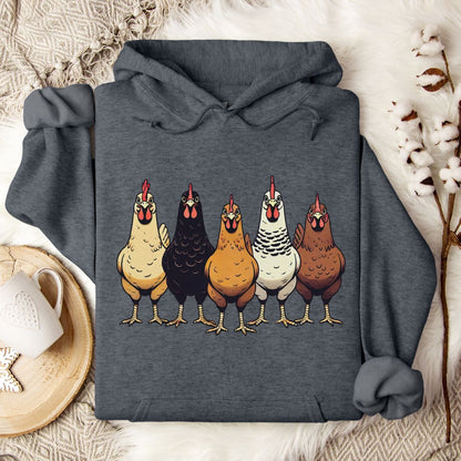 Chicken Lover Hoodie – Cute Farm Chickens Lineup Unisex Cozy Hoodie for Country Life Fans & Backyard Chicken Keepers