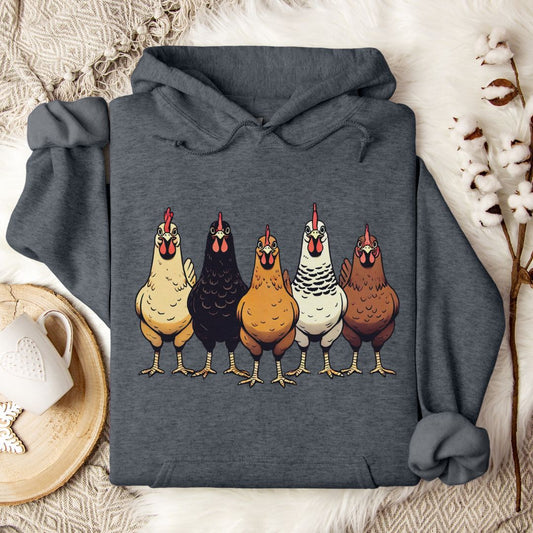 Chicken Lover Hoodie – Cute Farm Chickens Lineup Unisex Cozy Hoodie for Country Life Fans & Backyard Chicken Keepers