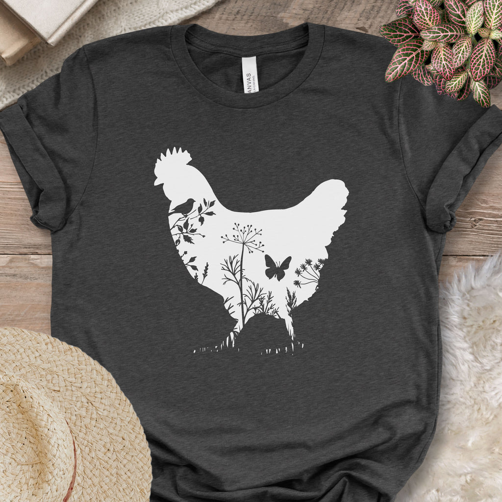 Floral Chicken Silhouette Nature Lover T-Shirt