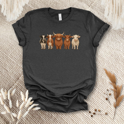 Cow Lover T-Shirt – Five Cow Breeds Lineup Tee for Farm Life & Ranch Style Fans