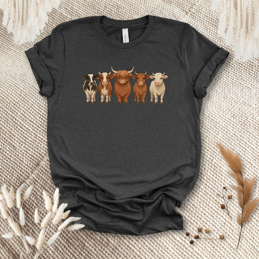 Cow Lover T-Shirt – Five Cow Breeds Lineup Tee for Farm Life & Ranch Style Fans